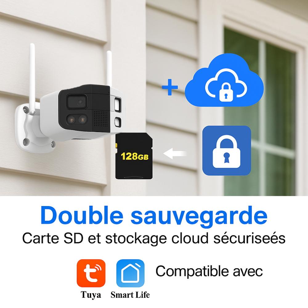 Caméra de surveillance extérieur Grand Angle 180° 4K (8MP) Tuya