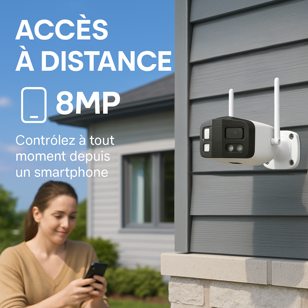 Caméra de surveillance extérieur Grand Angle 180° 4K (8MP) Tuya