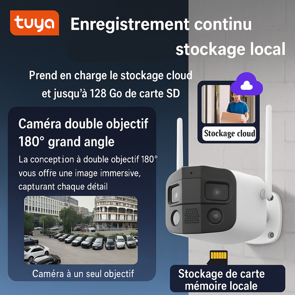 Caméra de surveillance extérieur Grand Angle 180° 4K (8MP) Tuya