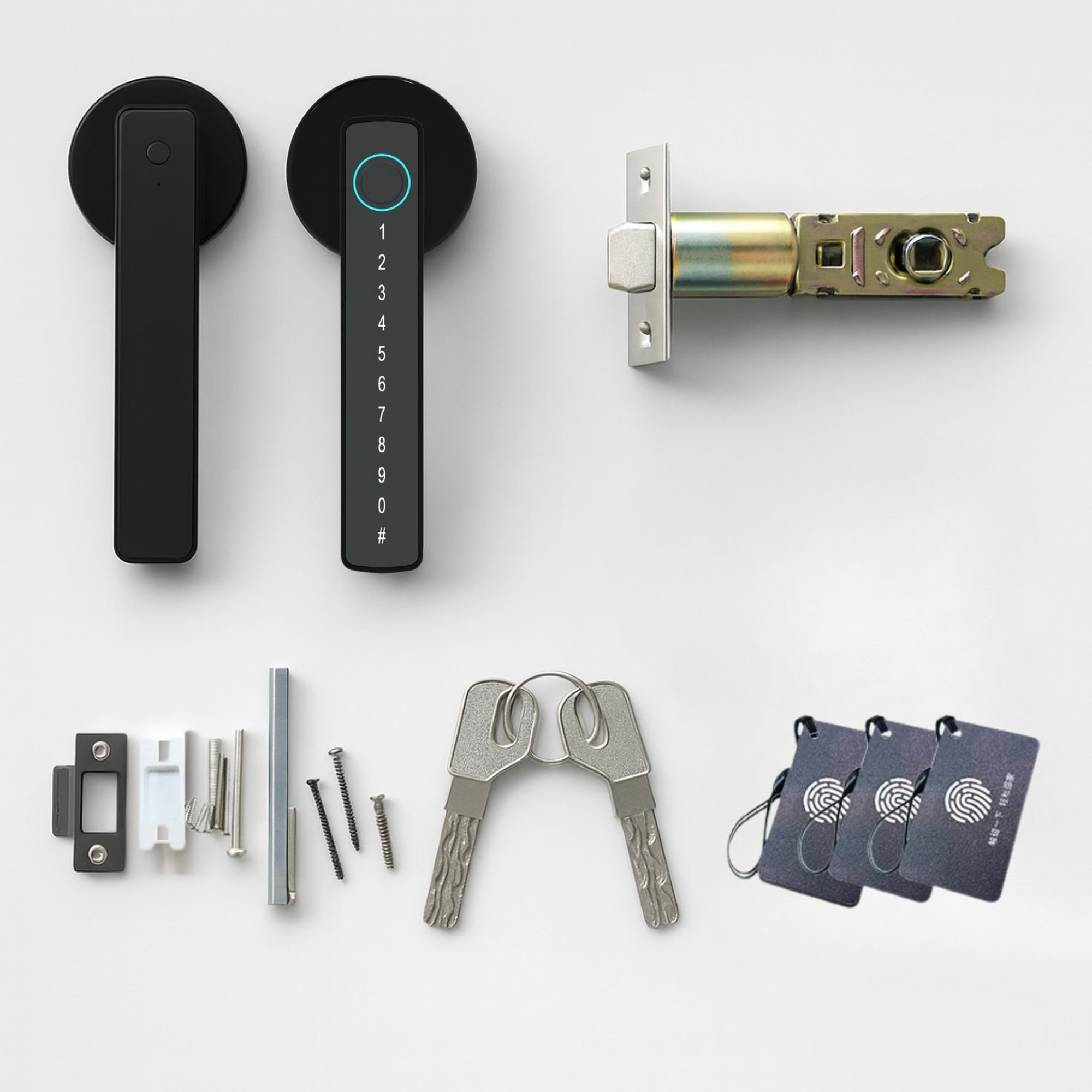 Serrure connectée biométrique 5 en 1 Tuya | Empreinte, Code, Carte RFID, Application & Clé