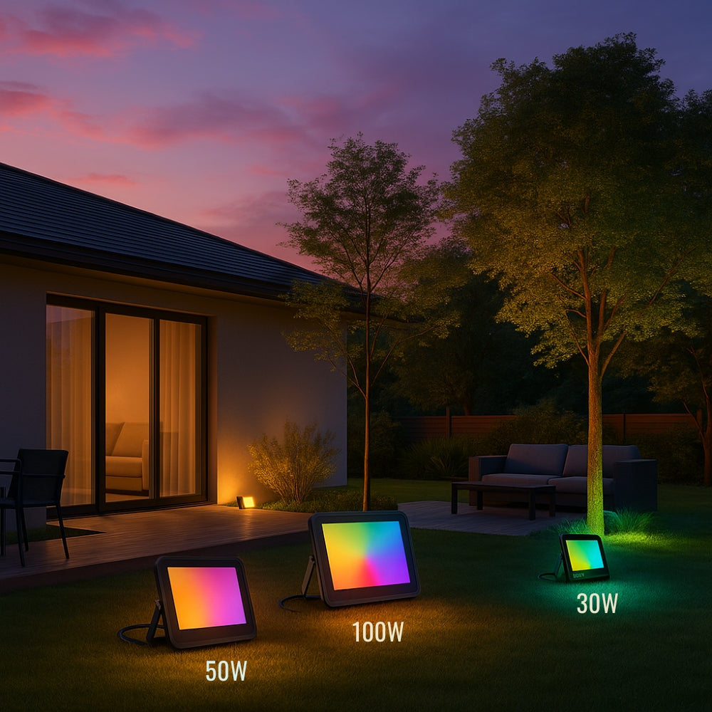 Projecteur LED extérieur connecté Tuya | WiFi étanche IP66, RGB, compatible Alexa & Google