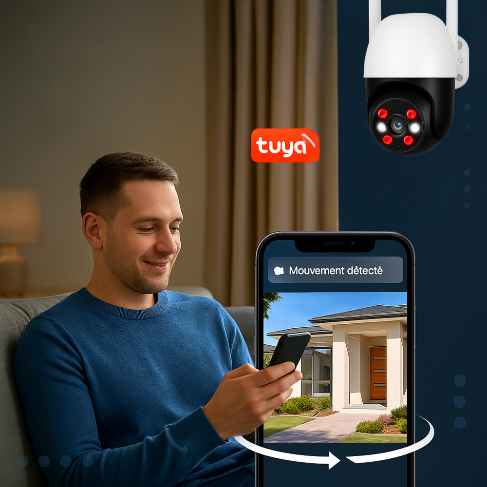 Caméra Extérieur WiFi PTZ 4K Tuya avec Détection IA (8MP)